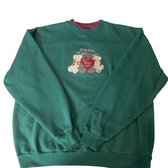 Vintage Green Grandkids Beary Best Embroidered Sweatshirt‎ Size L - Picture 1 of 5